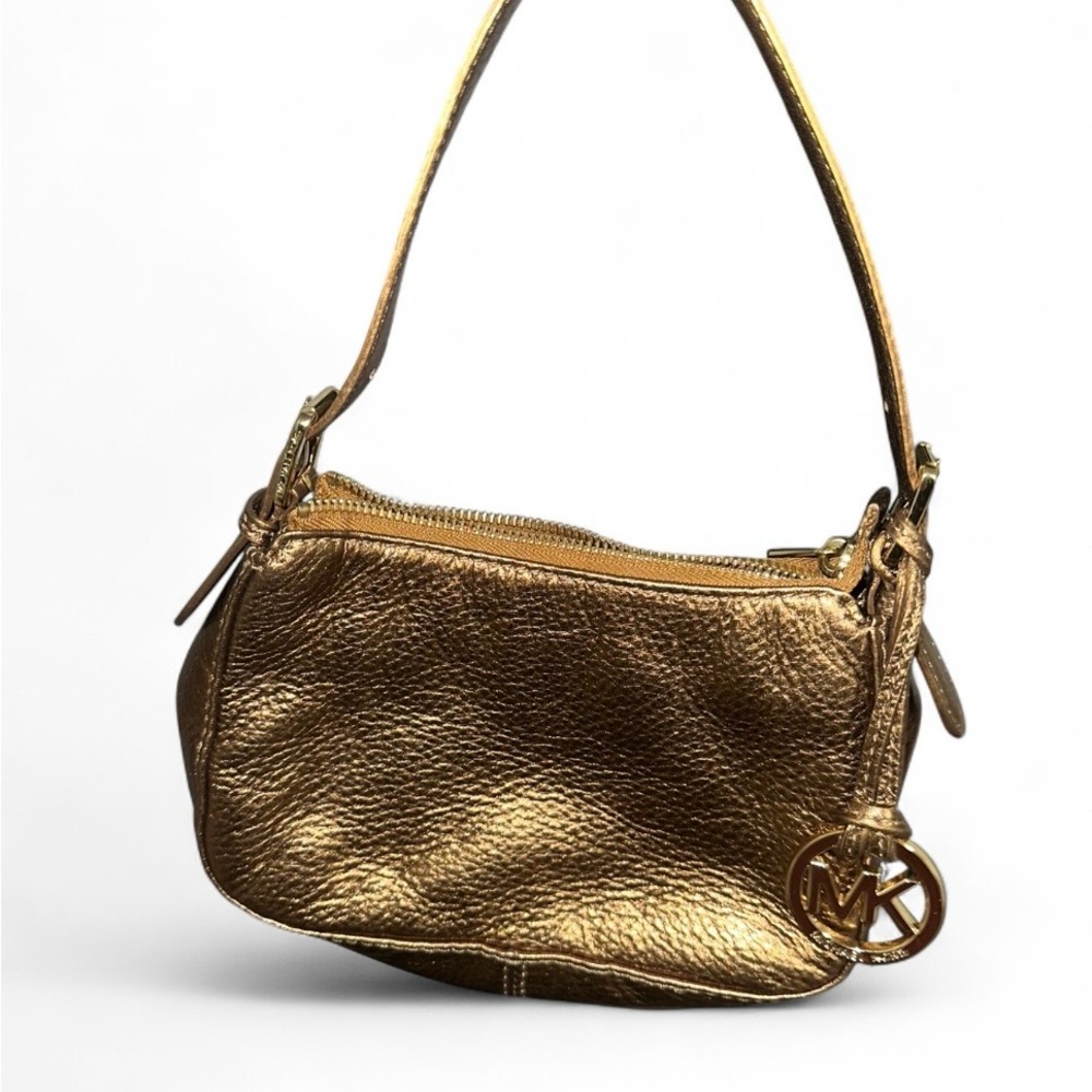 Michael Kors Metallic Gold Shoulder Bag – Small MK Logo Charm